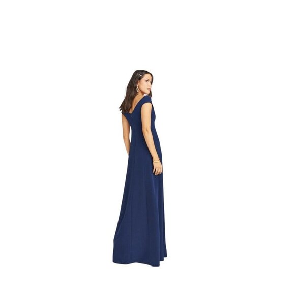 Show Me Your Mumu Woman's Zurich Knot Off Shoulder Navy‎ Stretch Crepe Gown XXS - Picture 5 of 6